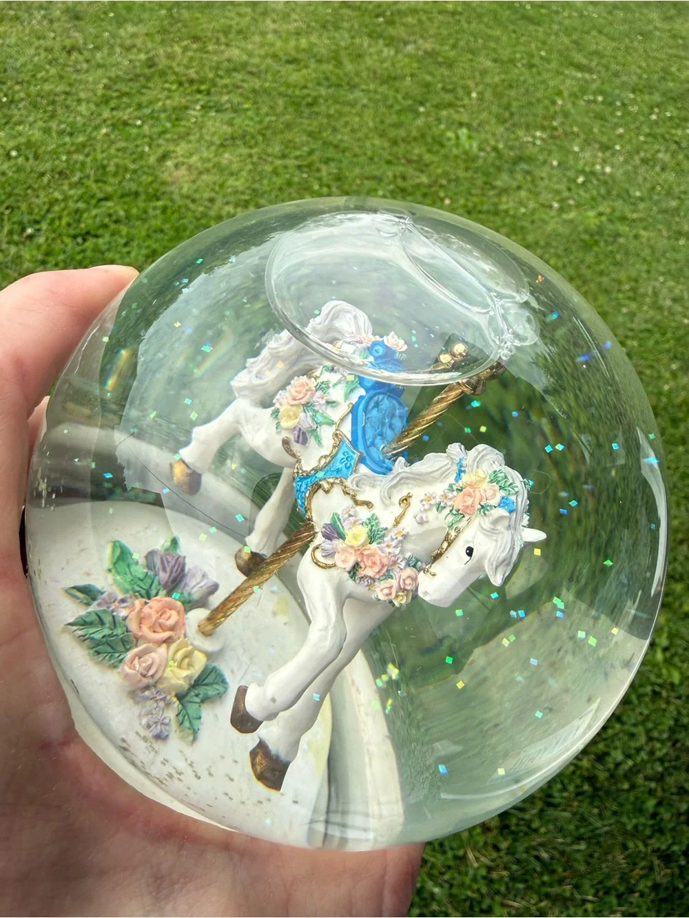 Vintage San Francisco Music Box Co -Carousel Horse Water Globe - “Ice Castles”